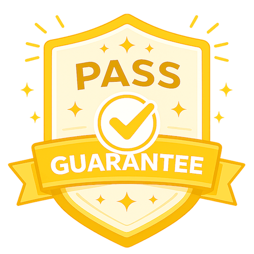 Pass guarantee badge yellow small Pass guarantee badge